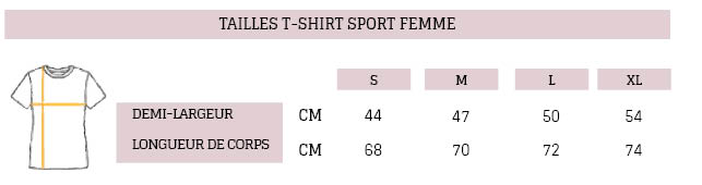 Tableau tailles t-shirt sport femme